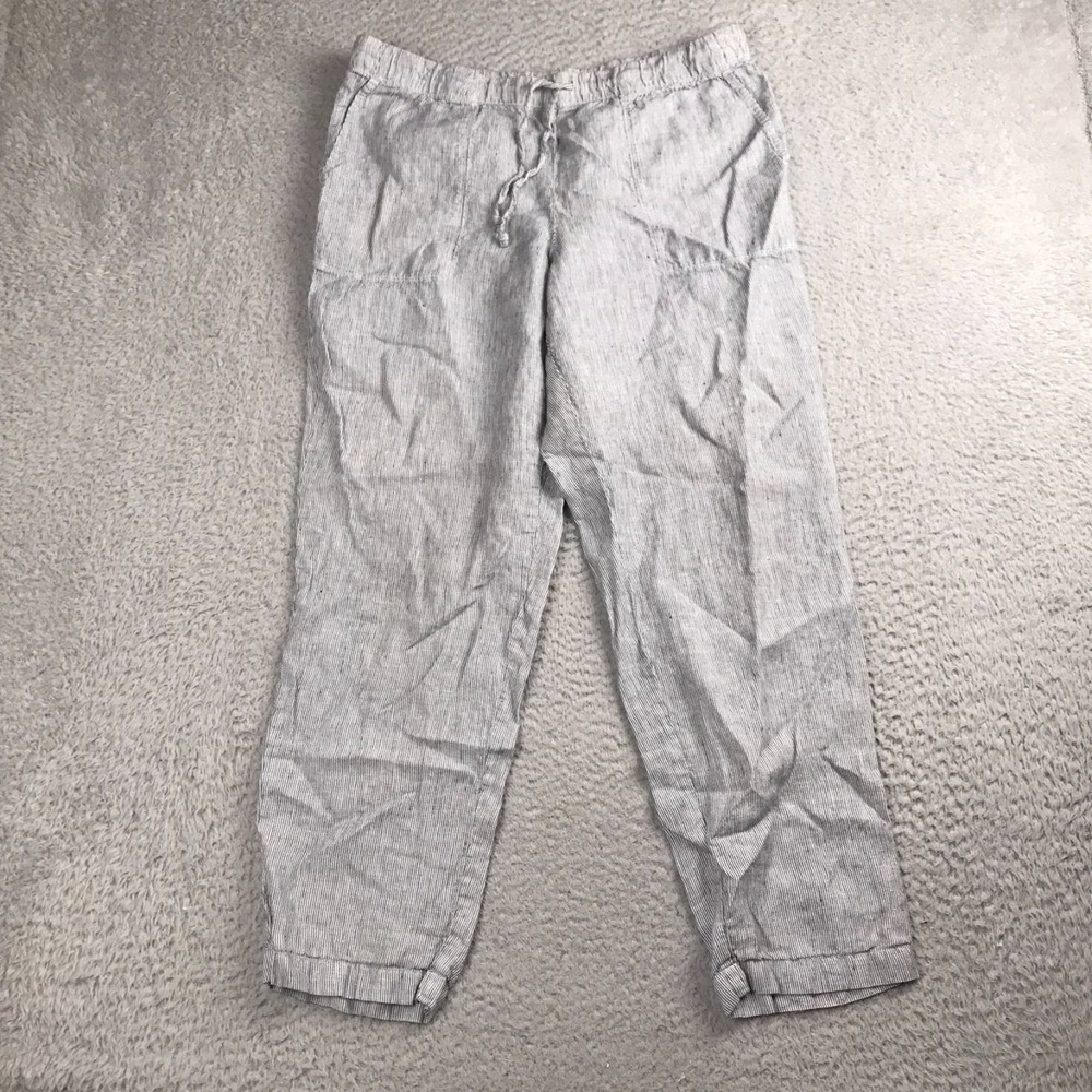 J Jill Love Linen Pants‎ Womens M (34x28) Striped Drawstring Relaxed Coastal